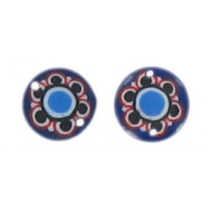 Flat disc blue 2 holes flower decoration 13 mm