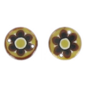 Flat disc brown 2 holes flower decoration 13 mm