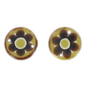 Flat disc brown 2 holes flower decoration 13 mm