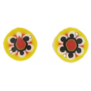 rondelle plate jaune 2 trous décor fleur 13 mm