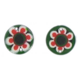 Flat disc green 2 holes flower decoration 13 mm