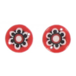 Flat disc red 2 holes flower decoration 13 mm
