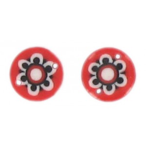 rondelle plate rouge 2 trous décor fleur 13 mm