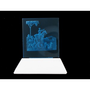 Glass plaque on its base, aquamarine 60x55 mm