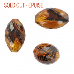 Faceted olive bead, tortoiseshell 22x15 mm