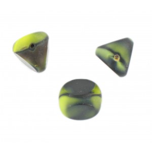 Marbled bead, 3 cut faces, green black 13 mm