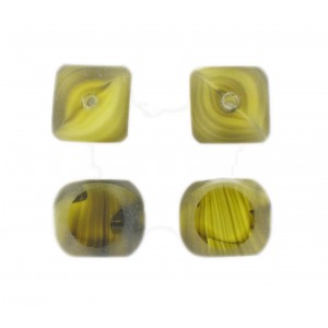 Marbled bead, 4 cut faces, olivine 14 mm