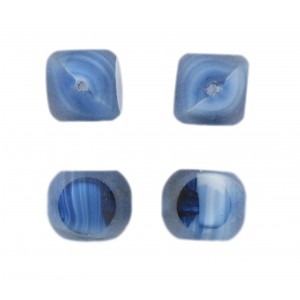 Perle marbrée, 4 faces taillées, bleu 14 mm