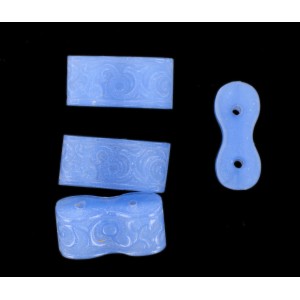Two holes spacer with embossed pattern, blue opal 22x10 mm