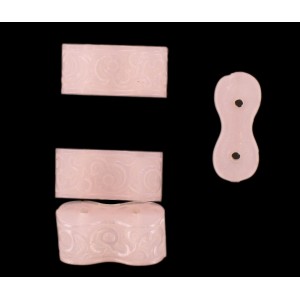 Two holes spacer with embossed pattern, rose opal 22x10 mm