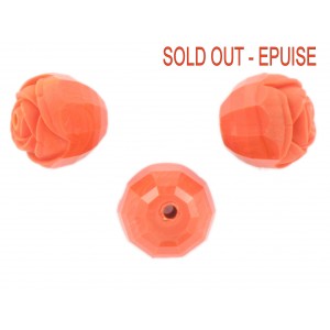 Rosebud cut bead, coral red 16 mm