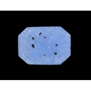 Octogone avec oiseau en relief, bleu 32x14 mm