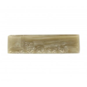 Rectangular cabochon with embossed art deco pattern, grey opal 37x10 mm