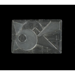 Cabochon rectangle avec décor art déco mat et brillant en relief, cristal 30x20 mm