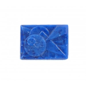 Cabochon rectangle avec décor art déco mat et brillant en relief, lapis moucheté 25x18 mm