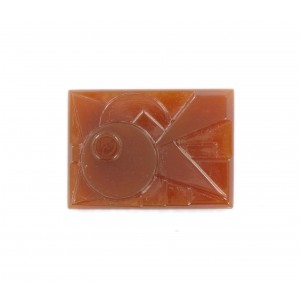 Rectangular cabochon with embossed shiny and matt art deco pattern, cornelian 25x18 mm