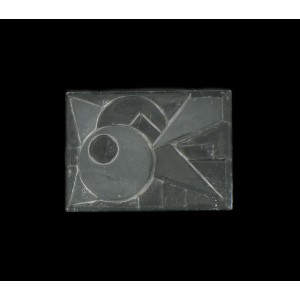 Cabochon rectangle avec décor art déco mat et brillant en relief, cristal 25x18 mm