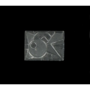 Cabochon rectangle avec décor art déco mat et brillant en relief, cristal 20x15 mm