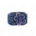 Cabochon rectangle peint avec fleur en relief, lapis 34x23 mm