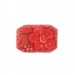 Cabochon rectangle peint avec fleur en relief, corail 34x23 mm