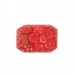 Rectangular painted cabochon with embossed flower, coral 34x23 mm