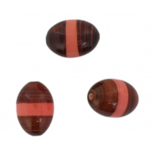 Two tone olive bead, brown and pink 22x16 mm