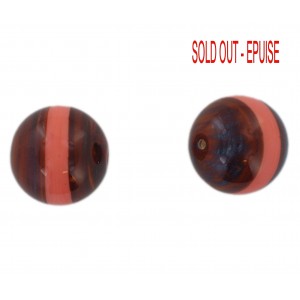 Two tone round bead, brown and pink 20 mm