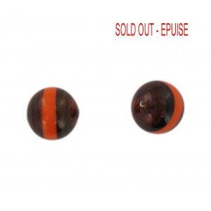 Two tone round bead, brown and orange 16 mm