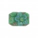 Cabochon rectangle peint avec fleur en relief, vert clair 34x23 mm