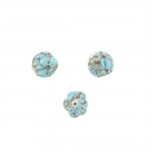 Melon shaped bead, veined turquoise 10 mm